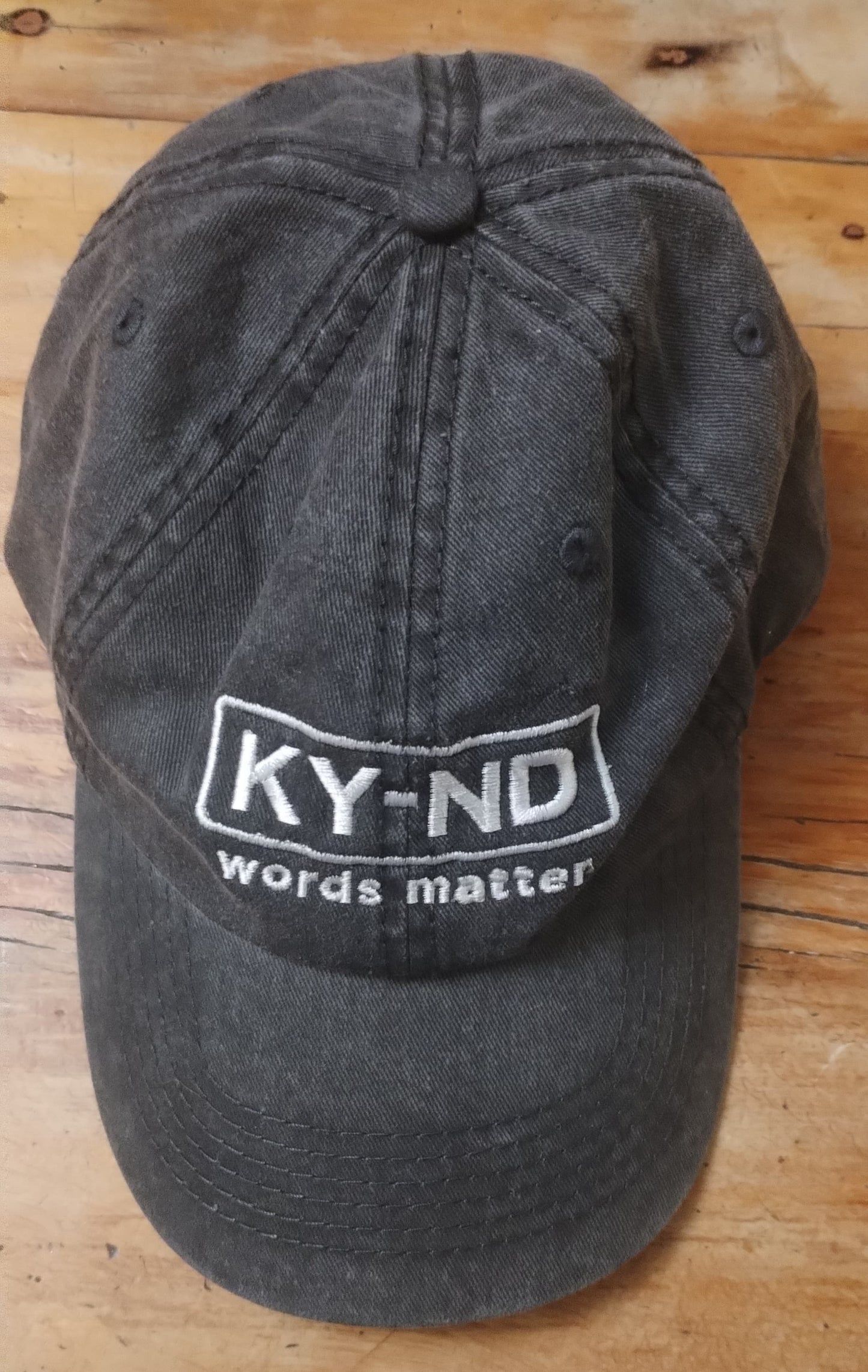 KY-ND Charcoal/Black Washed Denim Cap 'words matter'