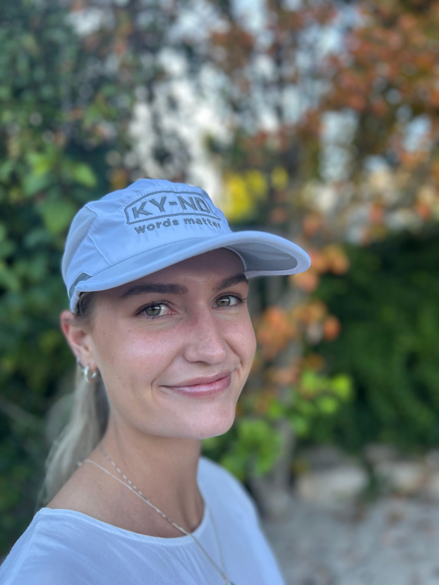 White KY-ND Reflective Running Cap 'words matter'