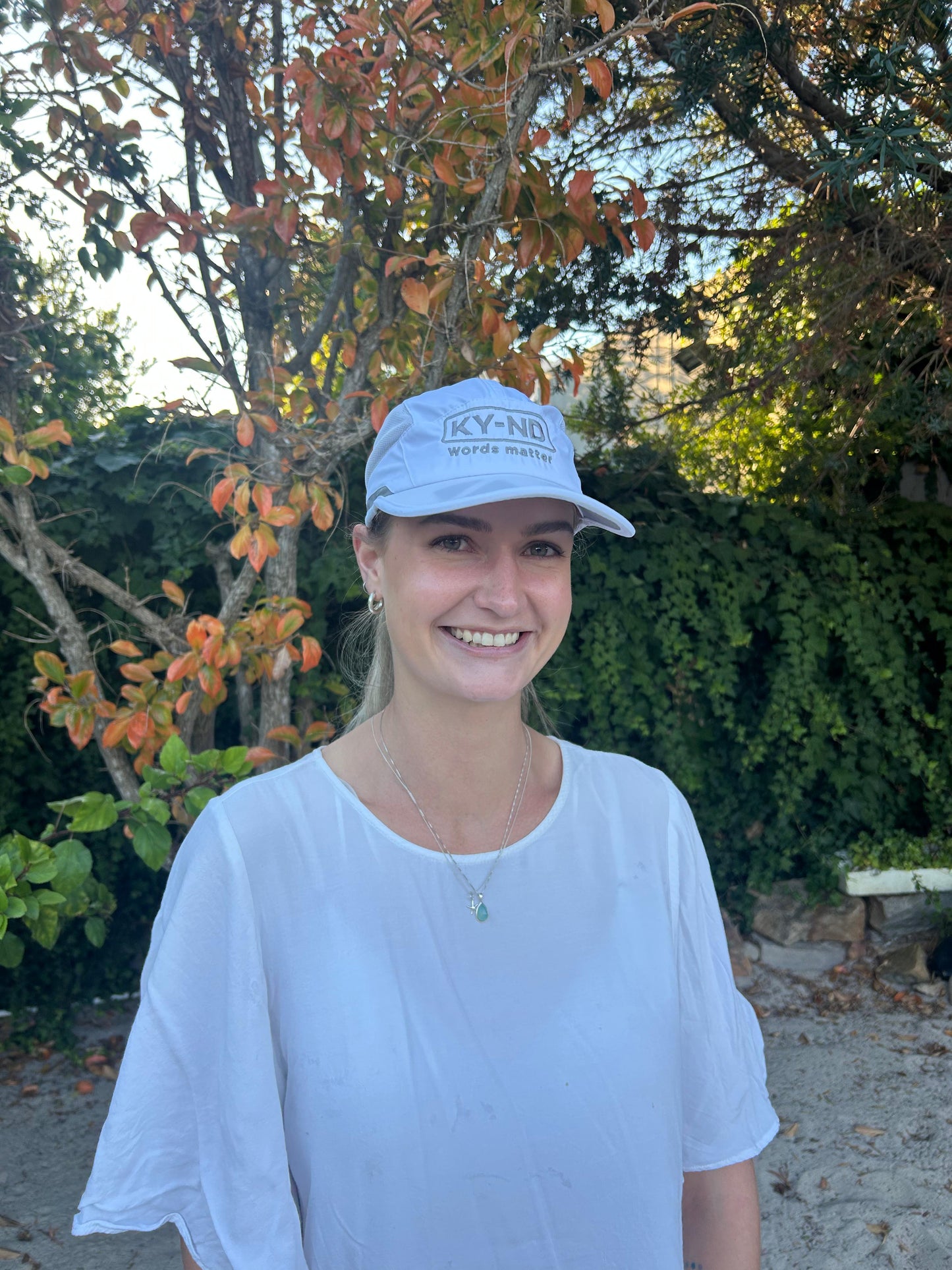 White KY-ND Reflective Running Cap 'words matter'