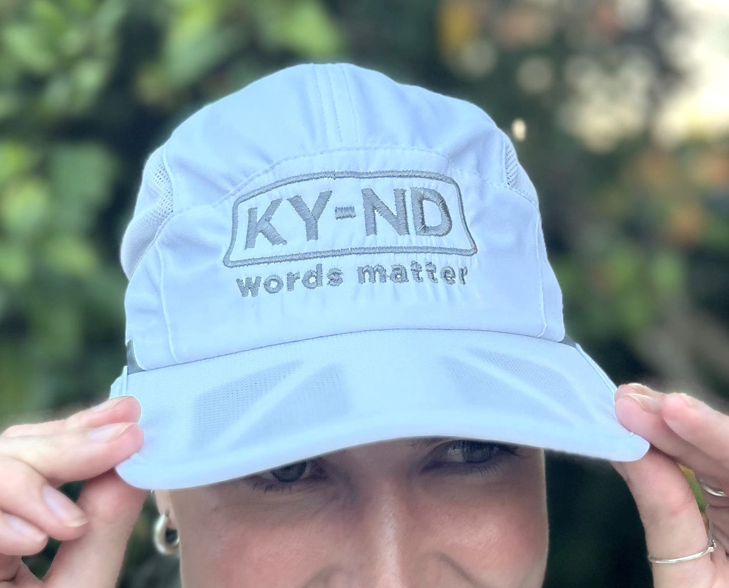 White KY-ND Reflective Running Cap 'words matter'
