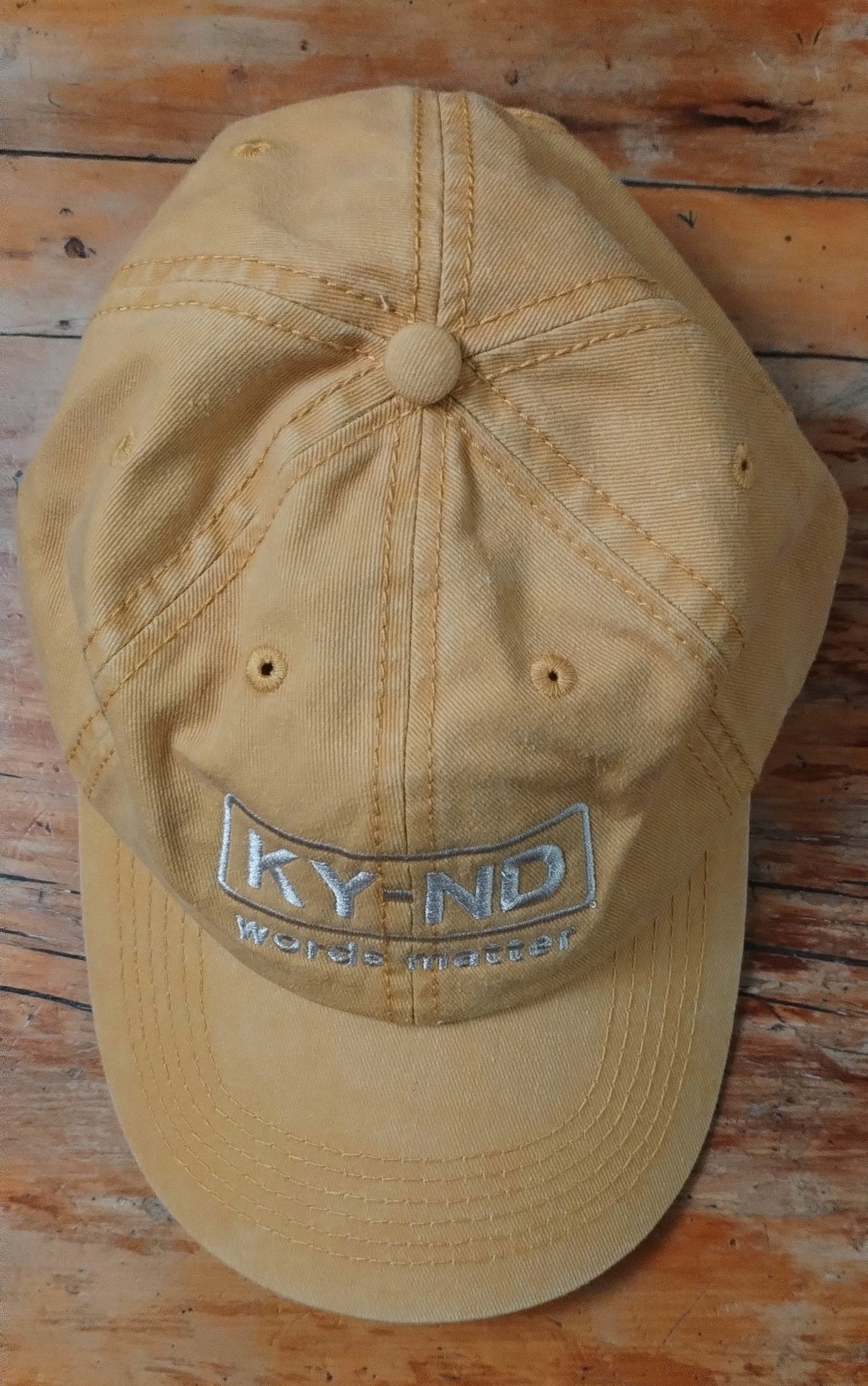 KY-ND Mustard Washed Denim Cap 'words matter'