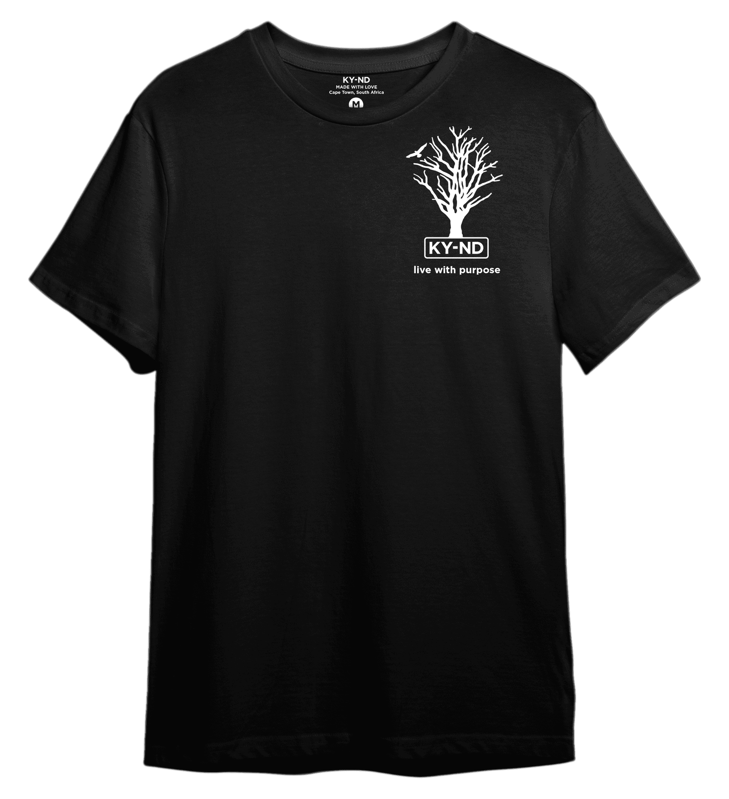 KY-ND 'live with purpose' black T-shirt with white logo