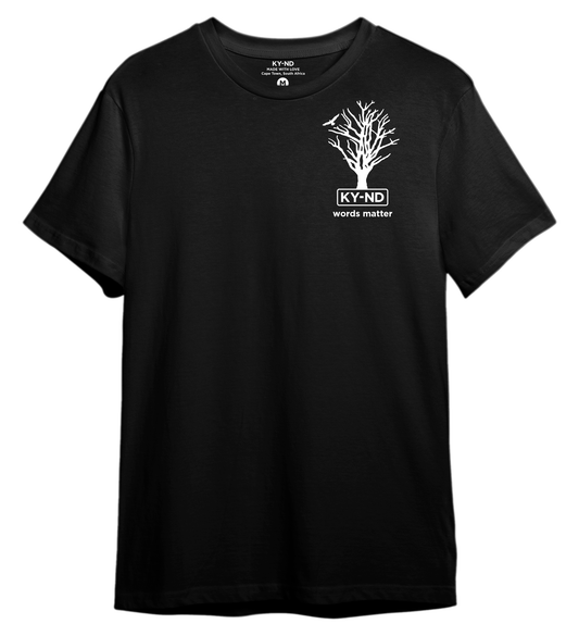 KY-ND 'words matter' Black T-shirt with white logo