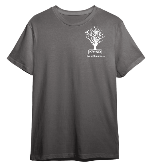 KY-ND 'live with purpose' charcoal T-shirt with white logo