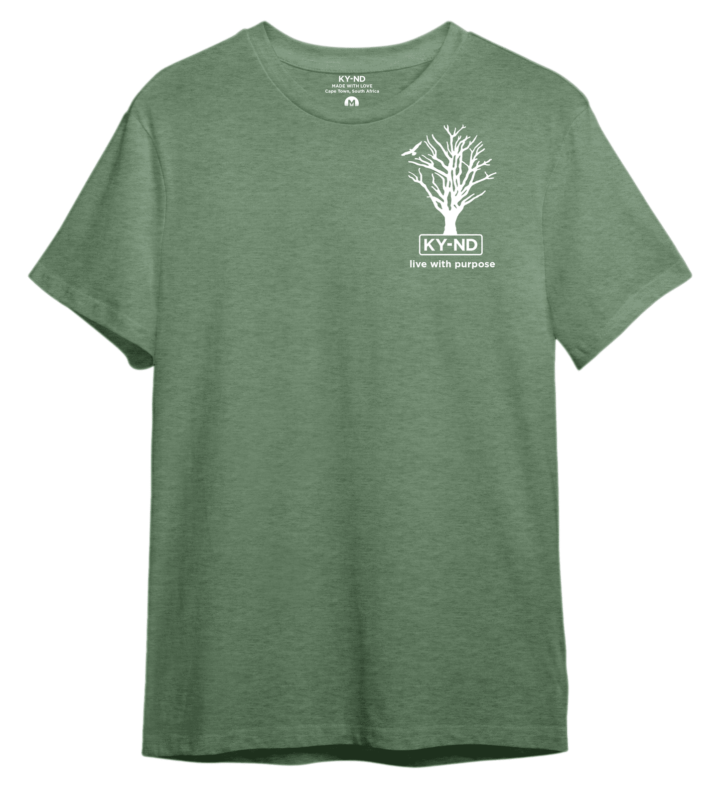 KY-ND 'live with purpose' green T-shirt with white logo