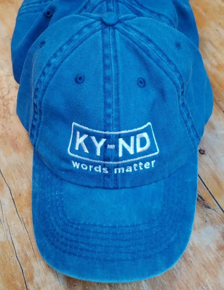 KY-ND Aqua Blue Washed Denim Cap 'words matter'