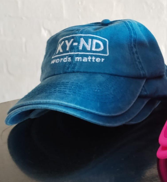 KY-ND Aqua Blue Washed Denim Cap 'words matter'