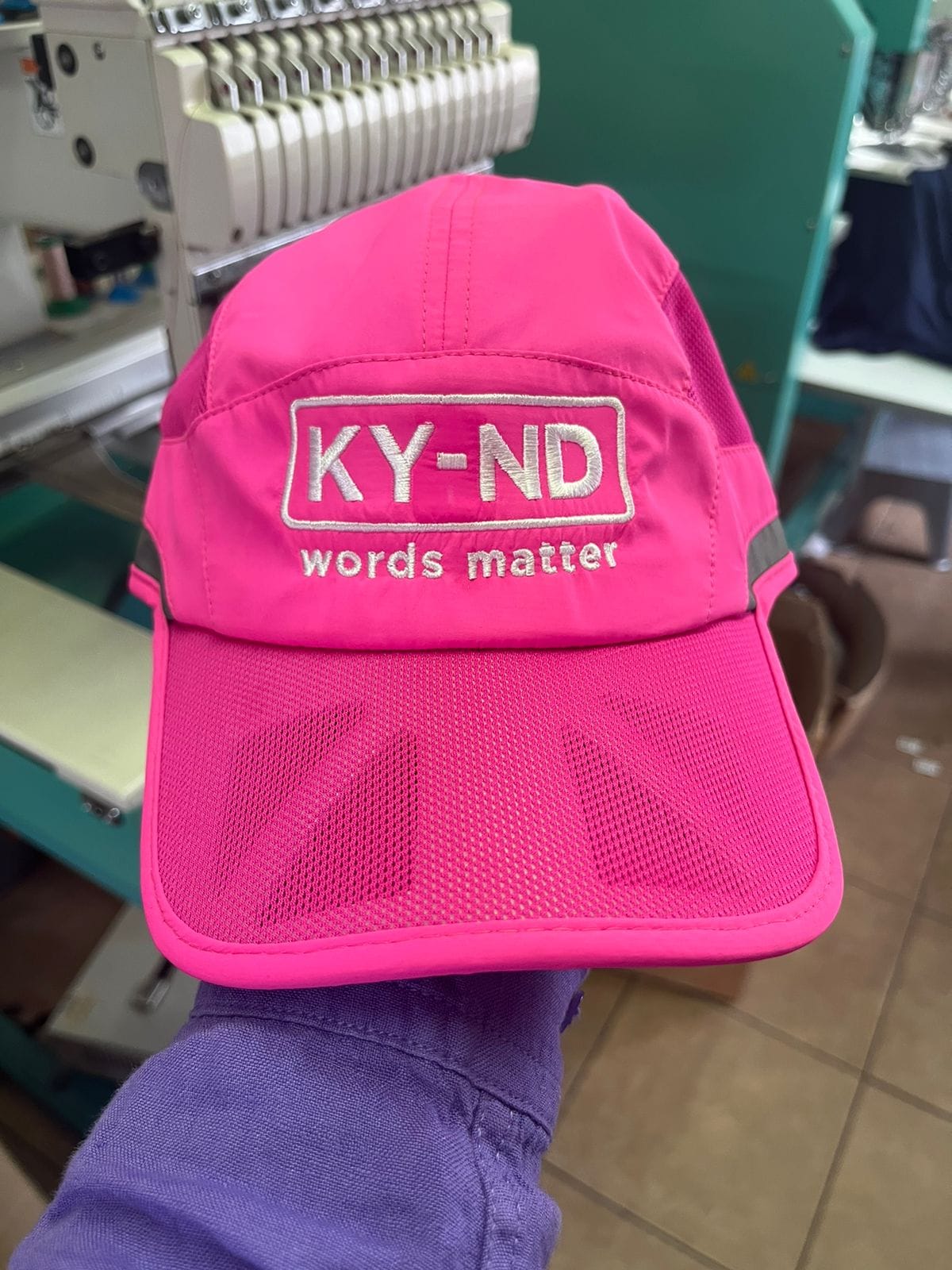 Pink KY-ND Reflective Running Cap 'words matter'