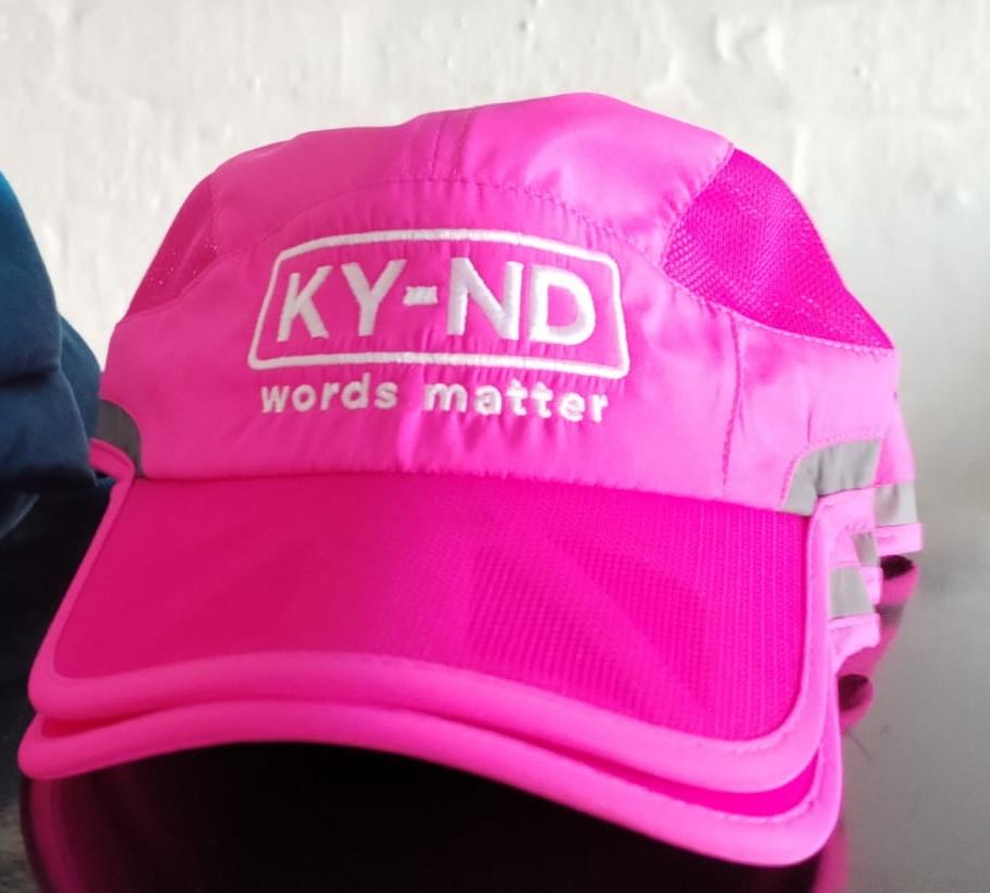 Pink KY-ND Reflective Running Cap 'words matter'