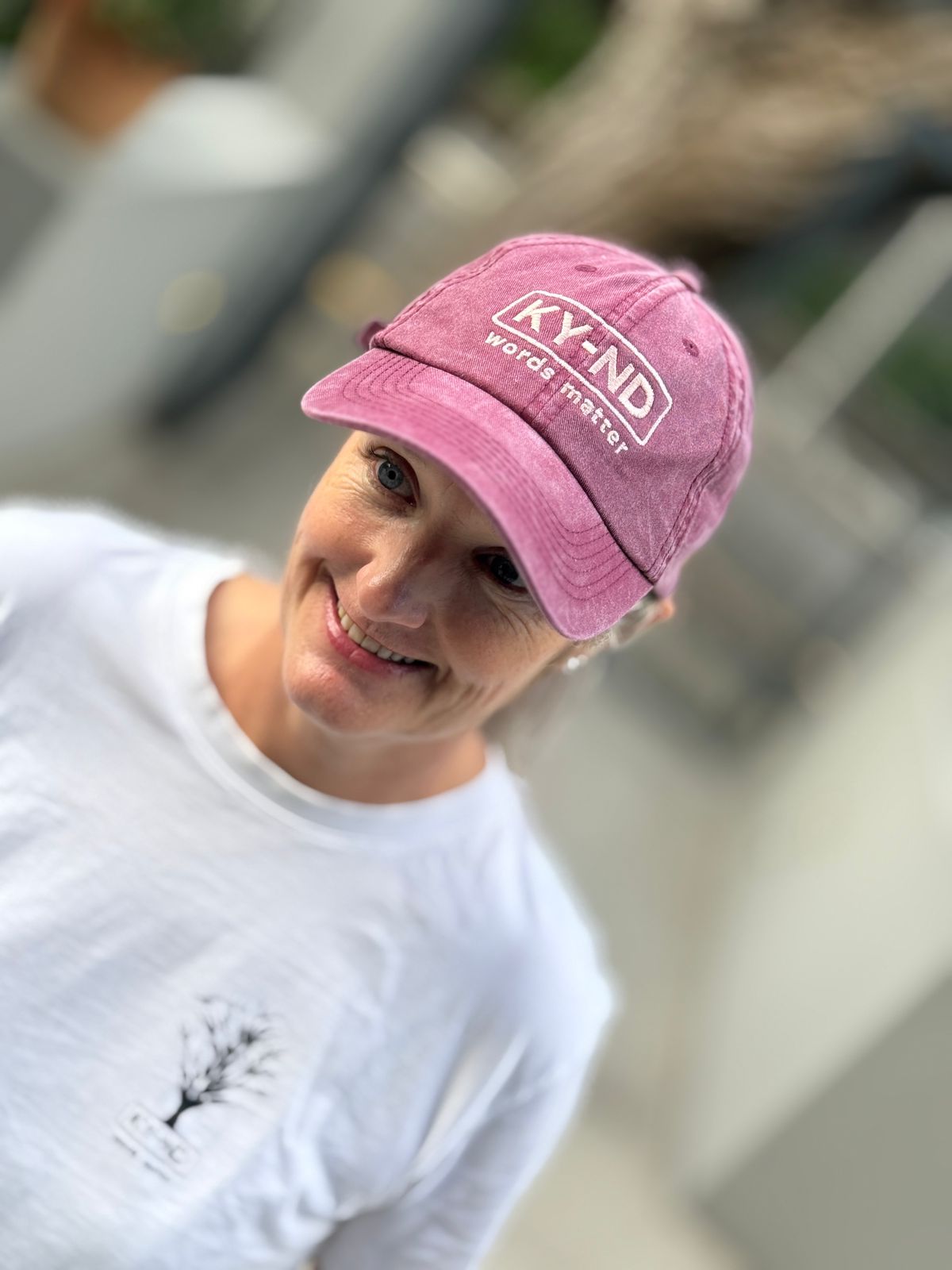KY-ND Dusty Pink (Wine) Washed Denim Cap 'words matter'