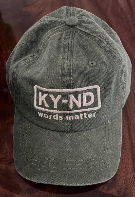 KY-ND Olive Washed Denim Kids Cap 'words matter'