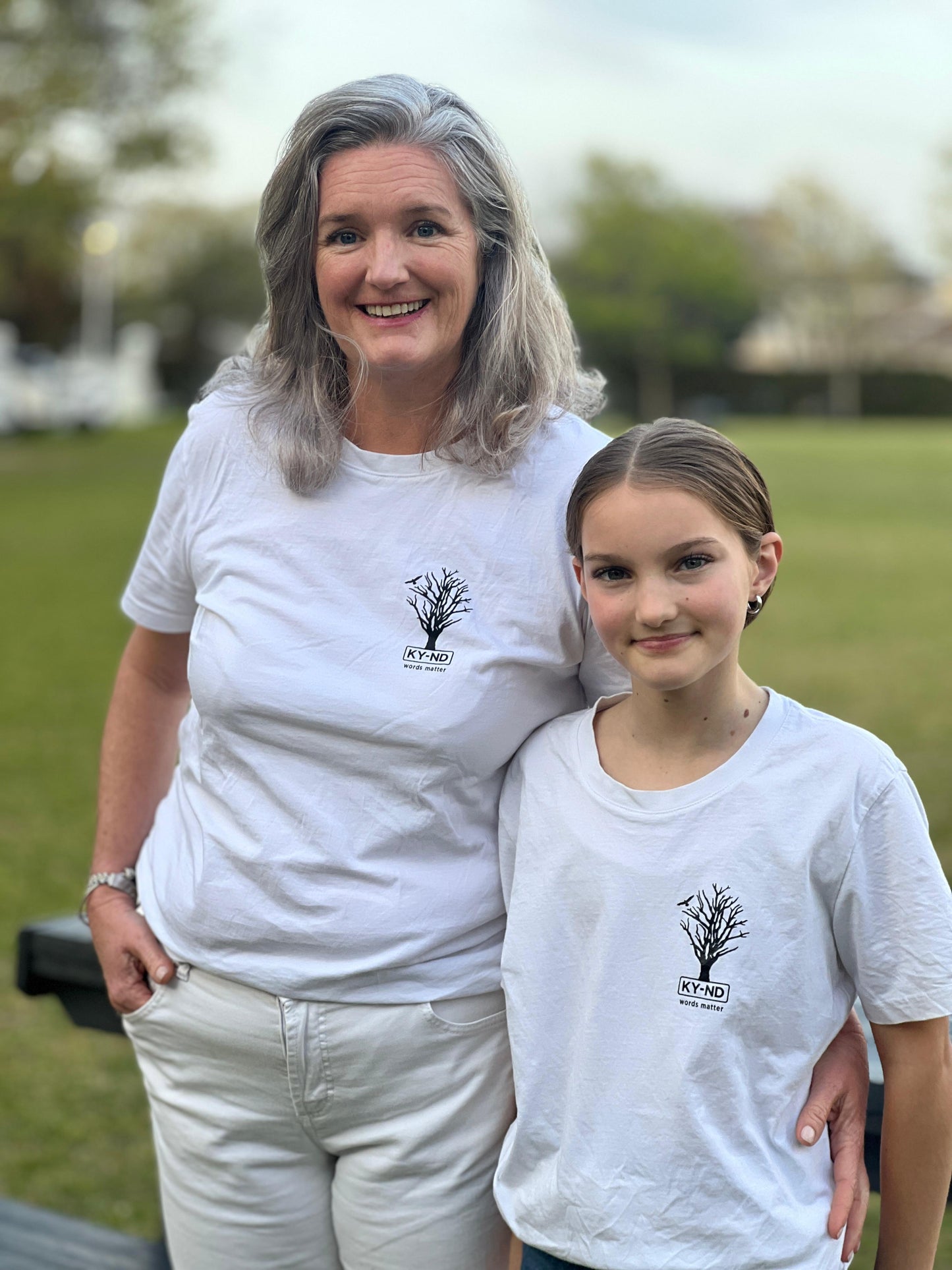 KY-ND 'words matter' White T-shirt with black logo