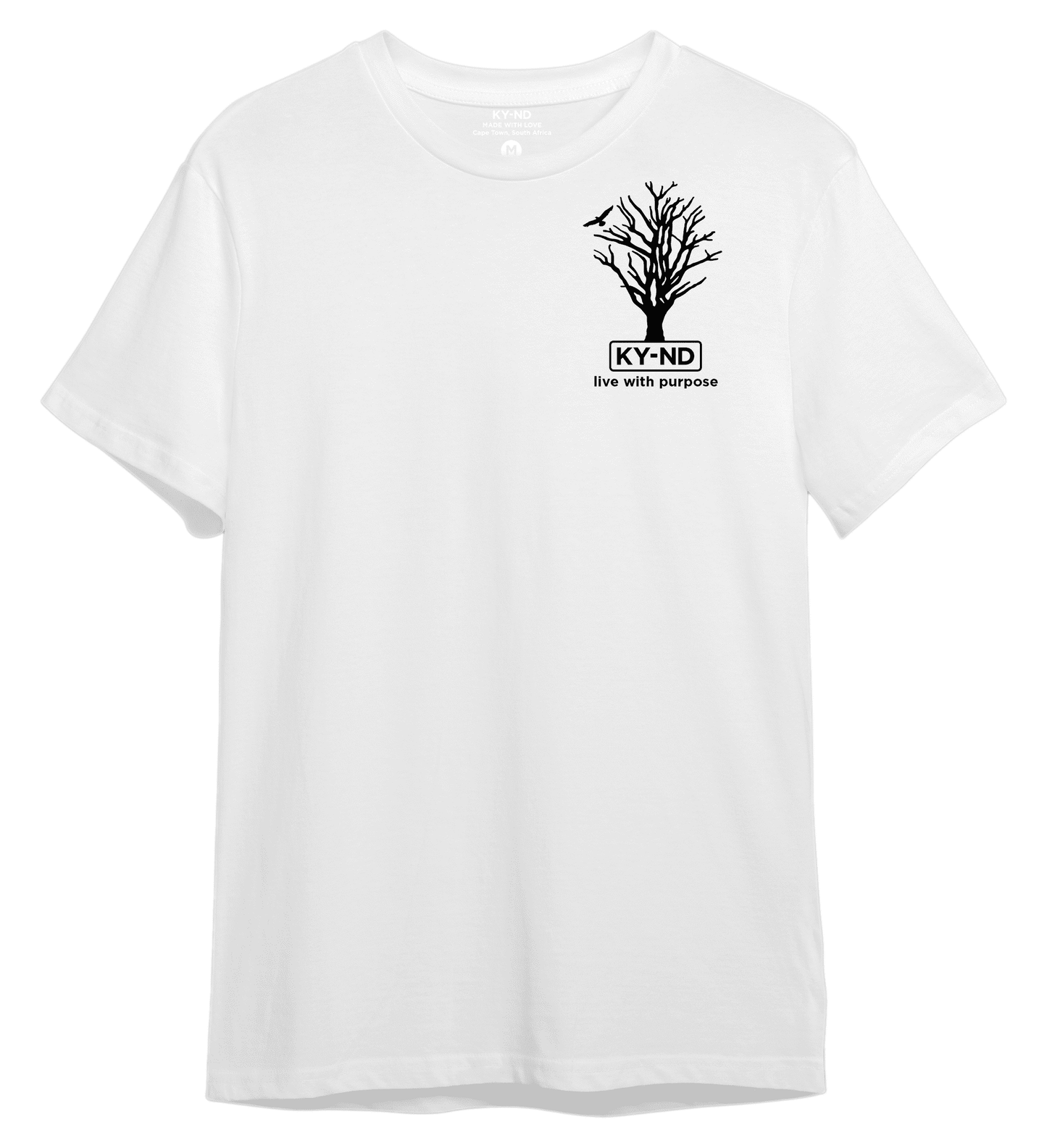 KY-ND 'live with purpose' white T-shirt with black logo