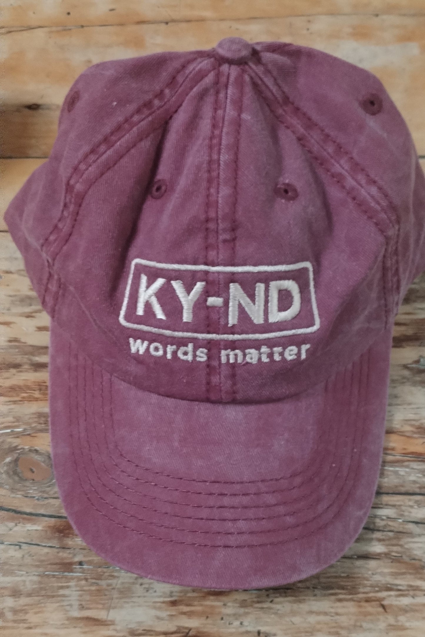KY-ND Dusty Pink (Wine) Washed Denim Cap 'words matter'
