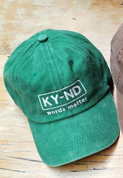 KY-ND Green Washed Denim Cap 'words matter'